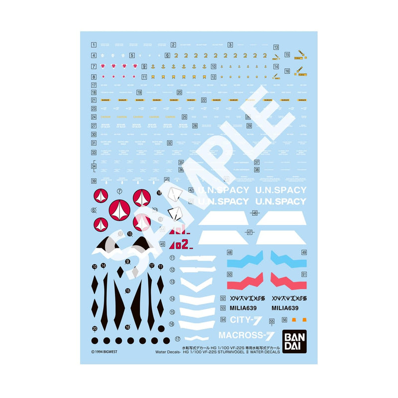HG 1/100 "Macross" Series Water Slide Decal for VF-22S Sturmvogel II