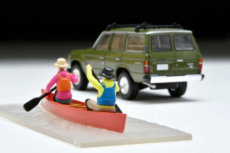 1/64 Scale Tomica Limited Vintage NEO TLV-N279e Toyota Land Cruiser 60 (Olive) with Canoe and Figure