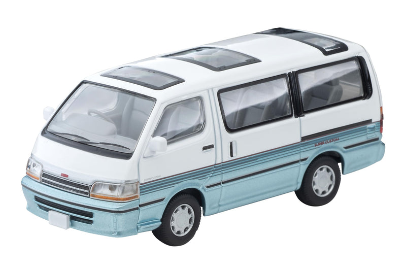 1/64 Scale Tomica Limited Vintage NEO TLV-N208d Toyota Hiace Wagon Super Custom (White / Light Blue) 1990