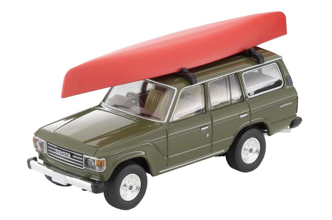 1/64 Scale Tomica Limited Vintage NEO TLV-N279e Toyota Land Cruiser 60 (Olive) with Canoe and Figure