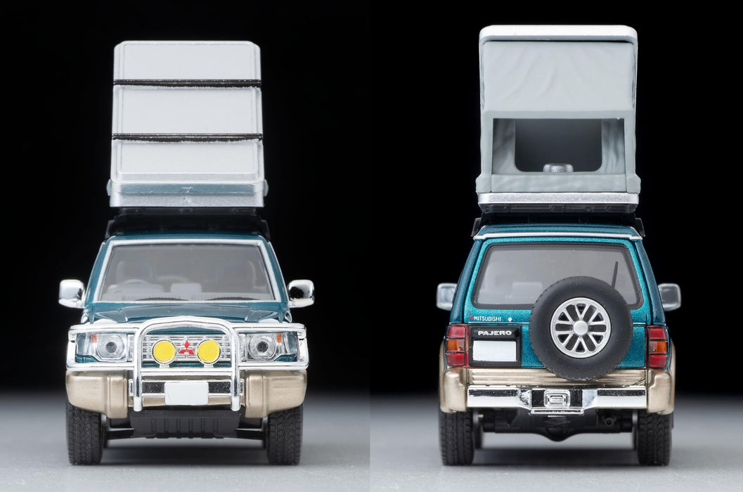 1/64 Scale Tomica Limited Vintage NEO TLV-N206c Mitsubishi Pajero Mid Roof Wide VR with Option Parts (Green / Beige) 1991 with Tent and Figure