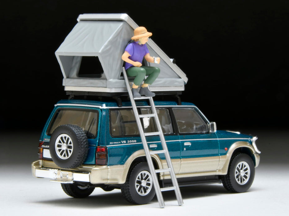 1/64 Scale Tomica Limited Vintage NEO TLV-N206c Mitsubishi Pajero Mid Roof Wide VR with Option Parts (Green / Beige) 1991 with Tent and Figure