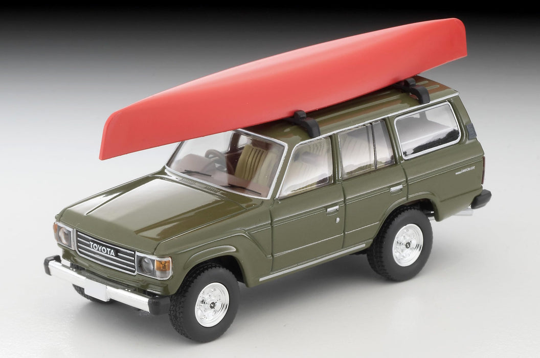 1/64 Scale Tomica Limited Vintage NEO TLV-N279e Toyota Land Cruiser 60 (Olive) with Canoe and Figure