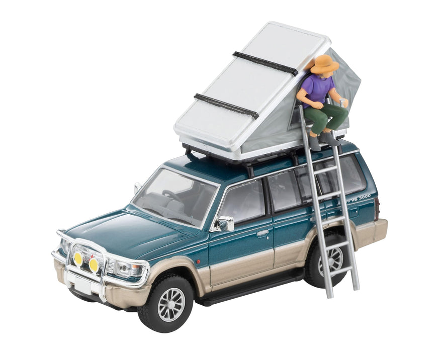 1/64 Scale Tomica Limited Vintage NEO TLV-N206c Mitsubishi Pajero Mid Roof Wide VR with Option Parts (Green / Beige) 1991 with Tent and Figure