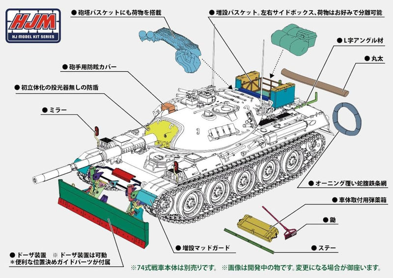 HJ Model Kit Series No. 7 1/35 Dozer Equipment & Accessory Parts Set for Type 74 Tank Limited Edition