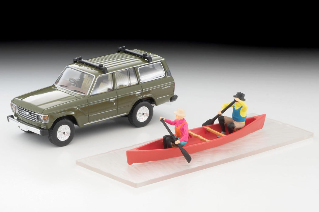 1/64 Scale Tomica Limited Vintage NEO TLV-N279e Toyota Land Cruiser 60 (Olive) with Canoe and Figure