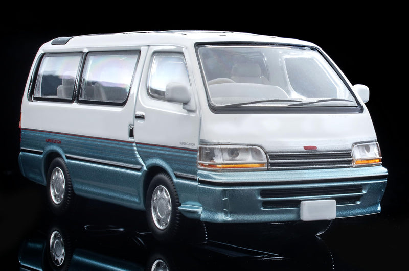 1/64 Scale Tomica Limited Vintage NEO TLV-N208d Toyota Hiace Wagon Super Custom (White / Light Blue) 1990