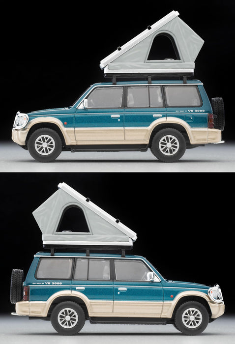 1/64 Scale Tomica Limited Vintage NEO TLV-N206c Mitsubishi Pajero Mid Roof Wide VR with Option Parts (Green / Beige) 1991 with Tent and Figure