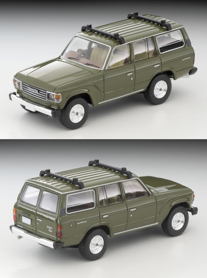 1/64 Scale Tomica Limited Vintage NEO TLV-N279e Toyota Land Cruiser 60 (Olive) with Canoe and Figure