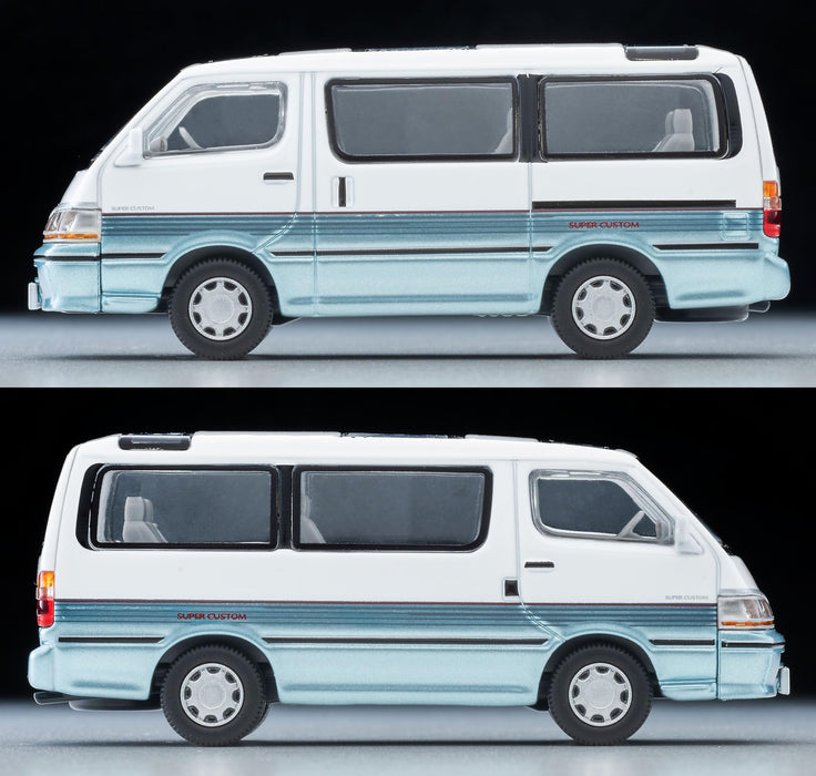 1/64 Scale Tomica Limited Vintage NEO TLV-N208d Toyota Hiace Wagon Super Custom (White / Light Blue) 1990