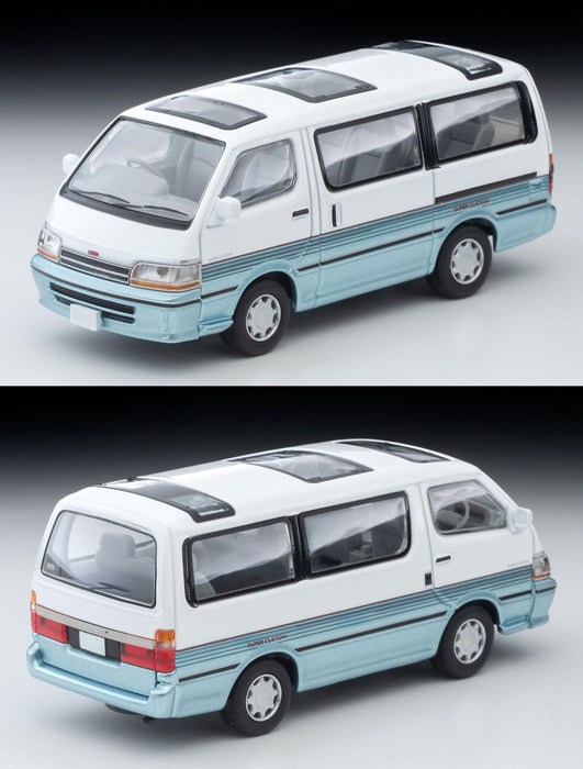 1/64 Scale Tomica Limited Vintage NEO TLV-N208d Toyota Hiace Wagon Super Custom (White / Light Blue) 1990