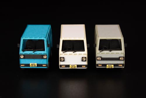 1/80 Scale Paper Kit Town Corner Accessory Series Microvan (White & Blue & Silver)