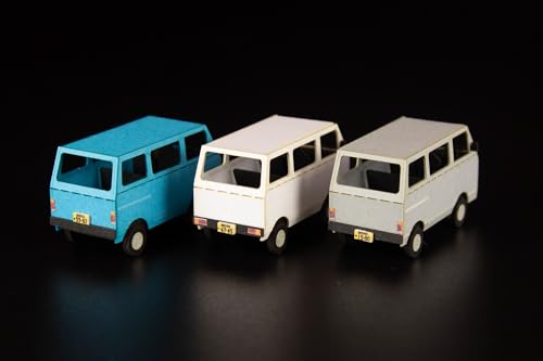 1/80 Scale Paper Kit Town Corner Accessory Series Microvan (White & Blue & Silver)