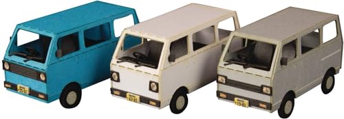 1/80 Scale Paper Kit Town Corner Accessory Series Microvan (White & Blue & Silver)