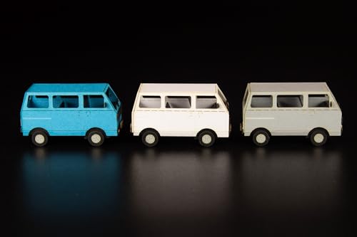 1/80 Scale Paper Kit Town Corner Accessory Series Microvan (White & Blue & Silver)