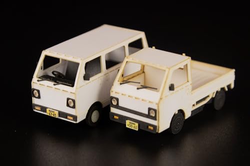 1/80 Scale Paper Kit Town Corner Accessory Series Microvan (White & Blue & Silver)