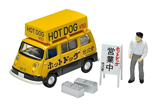 1/64 Scale Tomica Limited Vintage TLV-201a Subaru Sambar Light Van Hot Dog Shop (Yellow / Black) with Figure