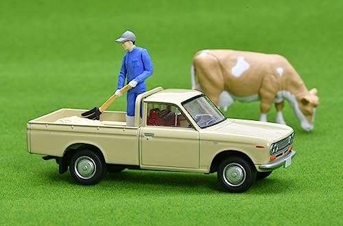1/64 Scale Tomica Limited Vintage TLV-195d Datsun 1300 Truck (Light Brown) with Figure