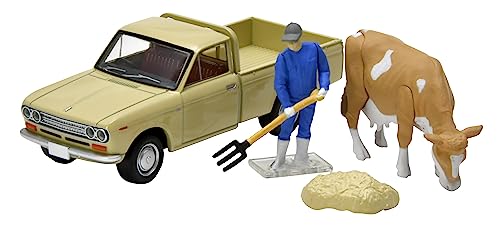 1/64 Scale Tomica Limited Vintage TLV-195d Datsun 1300 Truck (Light Brown) with Figure
