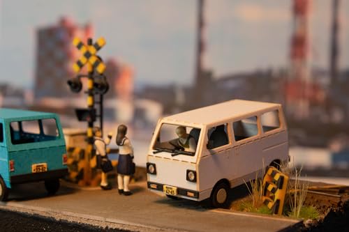1/80 Scale Paper Kit Town Corner Accessory Series Microvan (White & Blue & Silver)
