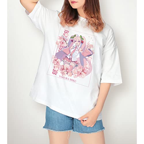"Hatsune Miku" Sakura Miku Original Illustration Sakura Miku Art by kuro Big Silhouette T-shirt (Unisex L Size)