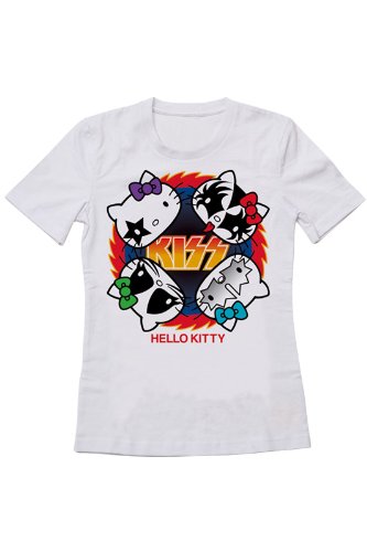 KISS × HELLO KITTY Series T-shirt Rock Fire White (Ladies L Size)