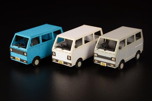 1/80 Scale Paper Kit Town Corner Accessory Series Microvan (White & Blue & Silver)