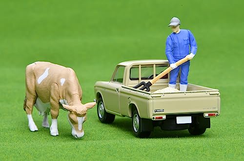 1/64 Scale Tomica Limited Vintage TLV-195d Datsun 1300 Truck (Light Brown) with Figure