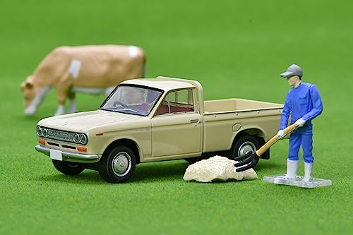 1/64 Scale Tomica Limited Vintage TLV-195d Datsun 1300 Truck (Light Brown) with Figure