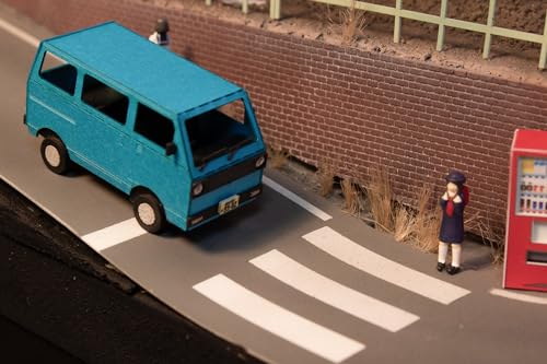 1/80 Scale Paper Kit Town Corner Accessory Series Microvan (White & Blue & Silver)