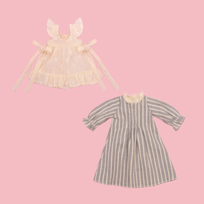 Produced by Junie Moon Dear Darling Fashion for Dolls Pintuck Dress with Apron (20cm Doll Size) Gray