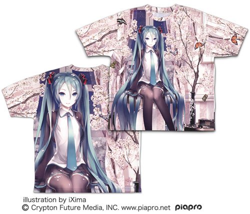 Hatsune Miku cherry blossoms Double-sided Full Graphic T-shirt (S Size)