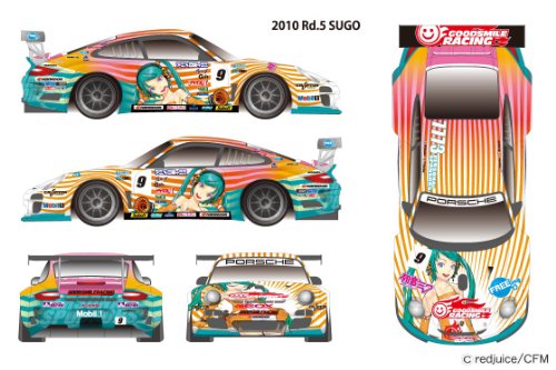 Hatsune Miku 2010 Hatsune Miku God smile Racing Porsche 911 gt3 R (Porsche 997 gt3 R - 5th round (SUGO) - 1 / 24 Scale - itasha God smile Racing - Fujimi