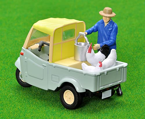 1/64 Scale Tomica Limited Vintage TLV-143d Daihatsu Midget (Yellow Green / Beige) with Figure