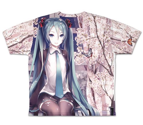 Hatsune Miku cherry blossoms Double-sided Full Graphic T-shirt (L Size)