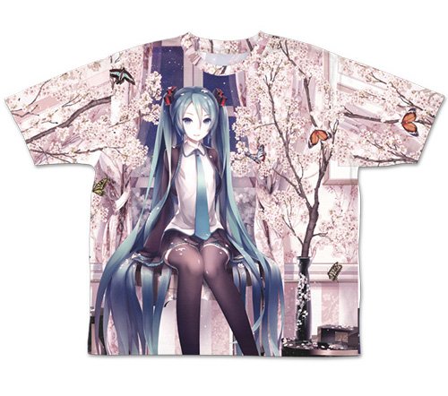 Hatsune Miku cherry blossoms Double-sided Full Graphic T-shirt (L Size)