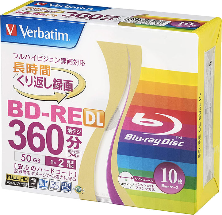 Discos Blu-ray BD-RE verbatim BD-RE para la grabación repetida de 50 GB (2 capas, 1 lado, 1-2 velocidad de tiempo, 10 discos)